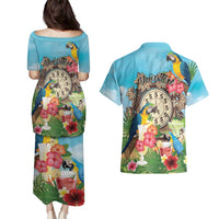 Personalized It's 5 o'clock Somewhere Couples Matching Puletasi and Hawaiian Shirt Hawaiian Tropical Parrots - Wonder Print Shop