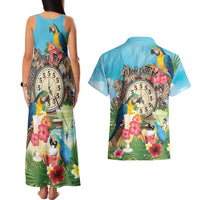 Personalized It's 5 o'clock Somewhere Couples Matching Tank Maxi Dress and Hawaiian Shirt Hawaiian Tropical Parrots - Wonder Print Shop