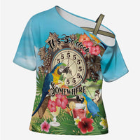 Personalized It's 5 o'clock Somewhere Cross Shoulder Shirt Hawaiian Tropical Parrots - Wonder Print Shop