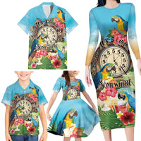 Personalized It's 5 o'clock Somewhere Family Matching Long Sleeve Bodycon Dress and Hawaiian Shirt Hawaiian Tropical Parrots - Wonder Print Shop