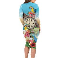 Personalized It's 5 o'clock Somewhere Family Matching Long Sleeve Bodycon Dress and Hawaiian Shirt Hawaiian Tropical Parrots - Wonder Print Shop