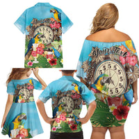 Personalized It's 5 o'clock Somewhere Family Matching Off Shoulder Short Dress and Hawaiian Shirt Hawaiian Tropical Parrots - Wonder Print Shop