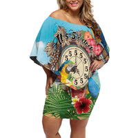 Personalized It's 5 o'clock Somewhere Family Matching Off Shoulder Short Dress and Hawaiian Shirt Hawaiian Tropical Parrots - Wonder Print Shop