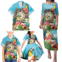 Personalized It's 5 o'clock Somewhere Family Matching Puletasi and Hawaiian Shirt Hawaiian Tropical Parrots - Wonder Print Shop