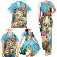 Personalized It's 5 o'clock Somewhere Family Matching Tank Maxi Dress and Hawaiian Shirt Hawaiian Tropical Parrots - Wonder Print Shop