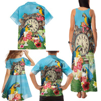 Personalized It's 5 o'clock Somewhere Family Matching Tank Maxi Dress and Hawaiian Shirt Hawaiian Tropical Parrots - Wonder Print Shop