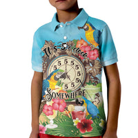 Personalized It's 5 o'clock Somewhere Kid Polo Shirt Hawaiian Tropical Parrots - Wonder Print Shop