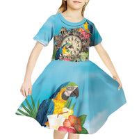 Personalized It's 5 o'clock Somewhere Kid Short Sleeve Dress Hawaiian Tropical Parrots - Wonder Print Shop