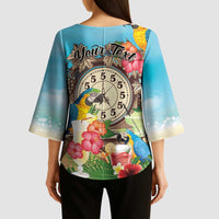 Personalized It's 5 o'clock Somewhere Kimono Sleeve Blouse Hawaiian Tropical Parrots - Wonder Print Shop
