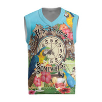 It's 5 o'clock Somewhere Christmas Knitted V-Neck Vest Hawaiian Tropical Parrots - Wonder Print Shop