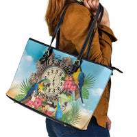 It's 5 o'clock Somewhere Leather Tote Bag Hawaiian Tropical Parrots - Wonder Print Shop