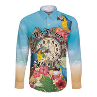 Personalized It's 5 o'clock Somewhere Long Sleeve Button Shirt Hawaiian Tropical Parrots - Wonder Print Shop