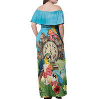 Personalized It's 5 o'clock Somewhere Off Shoulder Maxi Dress Hawaiian Tropical Parrots - Wonder Print Shop