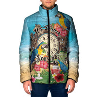 Personalized It's 5 o'clock Somewhere Padded Jacket Hawaiian Tropical Parrots - Wonder Print Shop