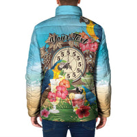 Personalized It's 5 o'clock Somewhere Padded Jacket Hawaiian Tropical Parrots - Wonder Print Shop