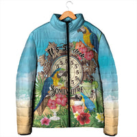 Personalized It's 5 o'clock Somewhere Padded Jacket Hawaiian Tropical Parrots - Wonder Print Shop