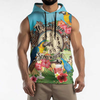 Personalized It's 5 o'clock Somewhere Sleeveless Hoodie Hawaiian Tropical Parrots - Wonder Print Shop