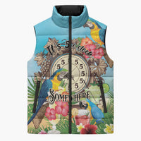 Personalized It's 5 o'clock Somewhere Sleeveless Puffer Jacket Hawaiian Tropical Parrots - Wonder Print Shop
