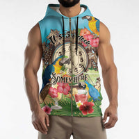 Personalized It's 5 o'clock Somewhere Sleeveless Zip Hoodie Hawaiian Tropical Parrots - Wonder Print Shop