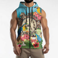 Personalized It's 5 o'clock Somewhere Sleeveless Zip Hoodie Hawaiian Tropical Parrots - Wonder Print Shop