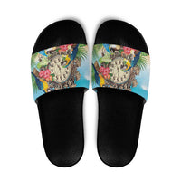 It's 5 o'clock Somewhere Slide Sandals Hawaiian Tropical Parrots - Wonder Print Shop