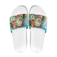 It's 5 o'clock Somewhere Slide Sandals Hawaiian Tropical Parrots - Wonder Print Shop