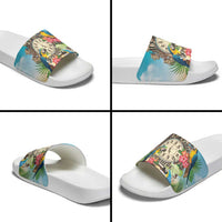 It's 5 o'clock Somewhere Slide Sandals Hawaiian Tropical Parrots - Wonder Print Shop