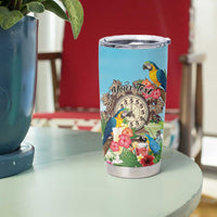 Personalized It's 5 o'clock Somewhere Tumbler Cup Hawaiian Tropical Parrots - Wonder Print Shop