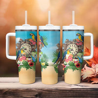 Personalized It's 5 o'clock Somewhere Tumbler With Handle Hawaiian Tropical Parrots - Wonder Print Shop