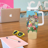 Personalized It's 5 o'clock Somewhere Tumbler With Handle Hawaiian Tropical Parrots - Wonder Print Shop