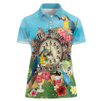 Personalized It's 5 o'clock Somewhere Women Polo Shirt Hawaiian Tropical Parrots - Wonder Print Shop