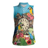 Personalized It's 5 o'clock Somewhere Women Sleeveless Polo Shirt Hawaiian Tropical Parrots - Wonder Print Shop