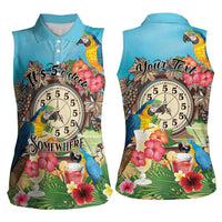Personalized It's 5 o'clock Somewhere Women Sleeveless Polo Shirt Hawaiian Tropical Parrots - Wonder Print Shop
