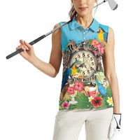 Personalized It's 5 o'clock Somewhere Women Sleeveless Polo Shirt Hawaiian Tropical Parrots - Wonder Print Shop