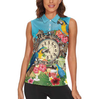 Personalized It's 5 o'clock Somewhere Women Sleeveless Polo Shirt Hawaiian Tropical Parrots - Wonder Print Shop