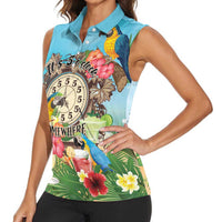 Personalized It's 5 o'clock Somewhere Women Sleeveless Polo Shirt Hawaiian Tropical Parrots - Wonder Print Shop