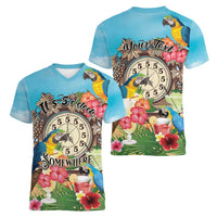 Personalized It's 5 o'clock Somewhere Women V-Neck T-Shirt Hawaiian Tropical Parrots - Wonder Print Shop