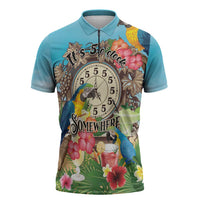 Personalized It's 5 o'clock Somewhere Zipper Polo Shirt Hawaiian Tropical Parrots - Wonder Print Shop