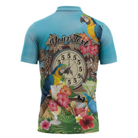 Personalized It's 5 o'clock Somewhere Zipper Polo Shirt Hawaiian Tropical Parrots - Wonder Print Shop