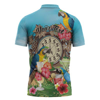 Personalized It's 5 o'clock Somewhere Zipper Polo Shirt Hawaiian Tropical Parrots - Wonder Print Shop