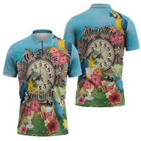 Personalized It's 5 o'clock Somewhere Zipper Polo Shirt Hawaiian Tropical Parrots - Wonder Print Shop