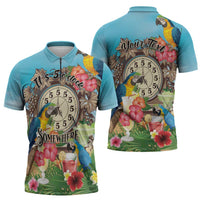 Personalized It's 5 o'clock Somewhere Zipper Polo Shirt Hawaiian Tropical Parrots - Wonder Print Shop