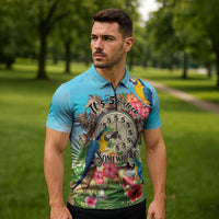 Personalized It's 5 o'clock Somewhere Zipper Polo Shirt Hawaiian Tropical Parrots - Wonder Print Shop