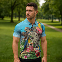 Personalized It's 5 o'clock Somewhere Zipper Polo Shirt Hawaiian Tropical Parrots - Wonder Print Shop