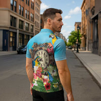 Personalized It's 5 o'clock Somewhere Zipper Polo Shirt Hawaiian Tropical Parrots - Wonder Print Shop