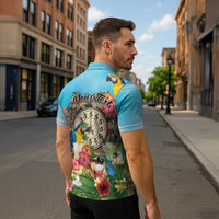 Personalized It's 5 o'clock Somewhere Zipper Polo Shirt Hawaiian Tropical Parrots - Wonder Print Shop
