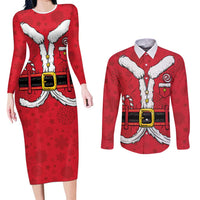 Personalized Santa Costume Couples Matching Long Sleeve Bodycon Dress and Long Sleeve Button Shirt Funny Christmas - Wonder Print Shop