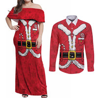 Personalized Santa Costume Couples Matching Off Shoulder Maxi Dress and Long Sleeve Button Shirt Funny Christmas - Wonder Print Shop