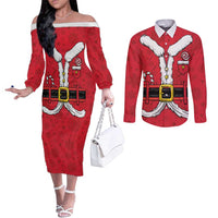 Personalized Santa Costume Couples Matching Off The Shoulder Long Sleeve Dress and Long Sleeve Button Shirt Funny Christmas - Wonder Print Shop