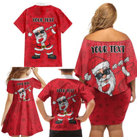 Personalized Santa Costume Family Matching Off Shoulder Short Dress and Hawaiian Shirt Funny Christmas - Wonder Print Shop